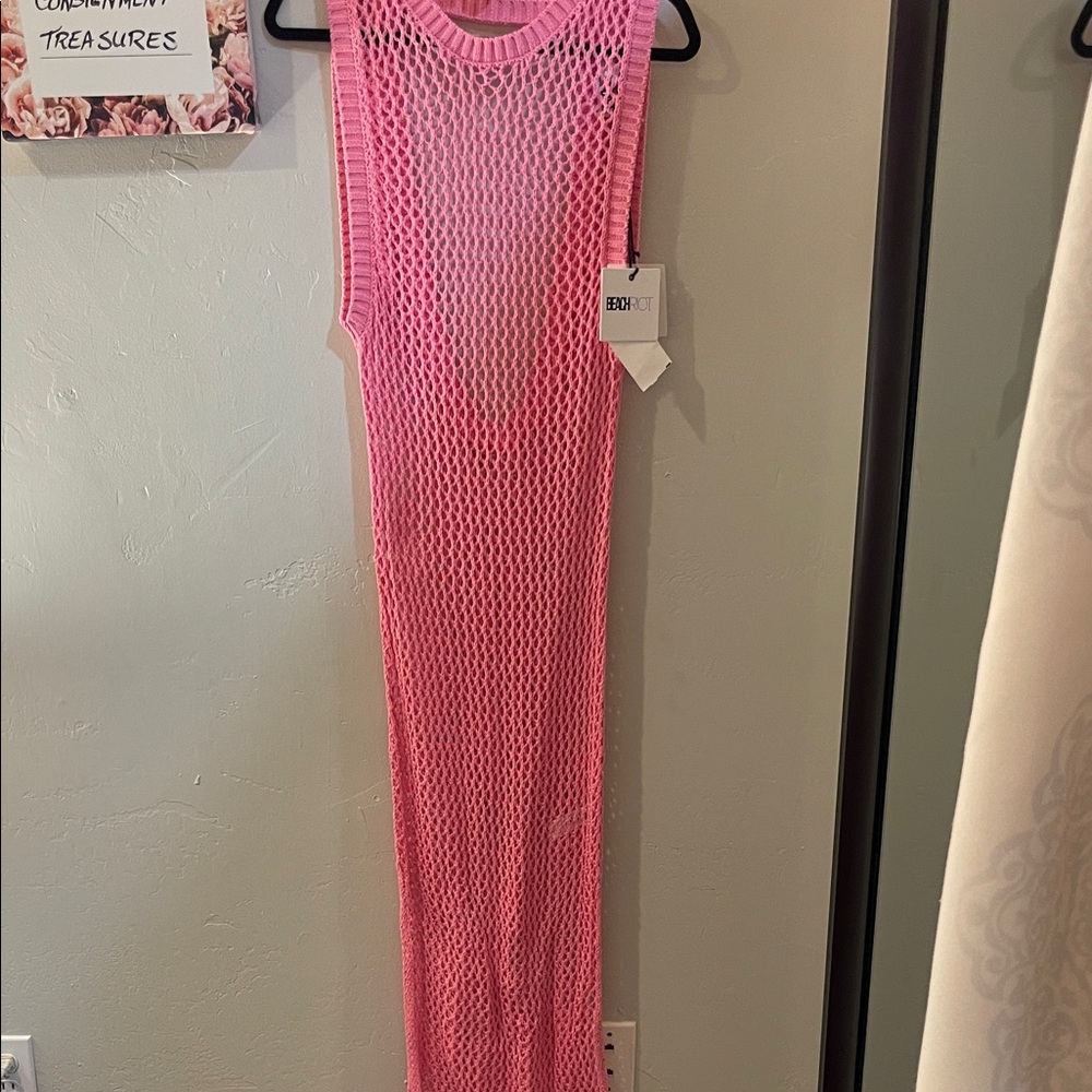 Beach Riot Pink Mesh Swim Coverup